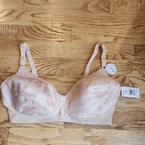 (36D) NWT Elegant Floral Lace Bra Soft Beige Neutral Supportive Non Wire Silky
